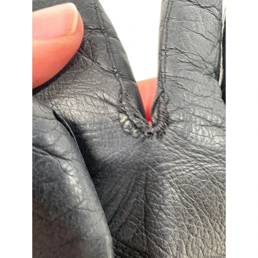 Vintage Black Leather Gloves Medium Vented Cuff Lined Winter Classic Retro